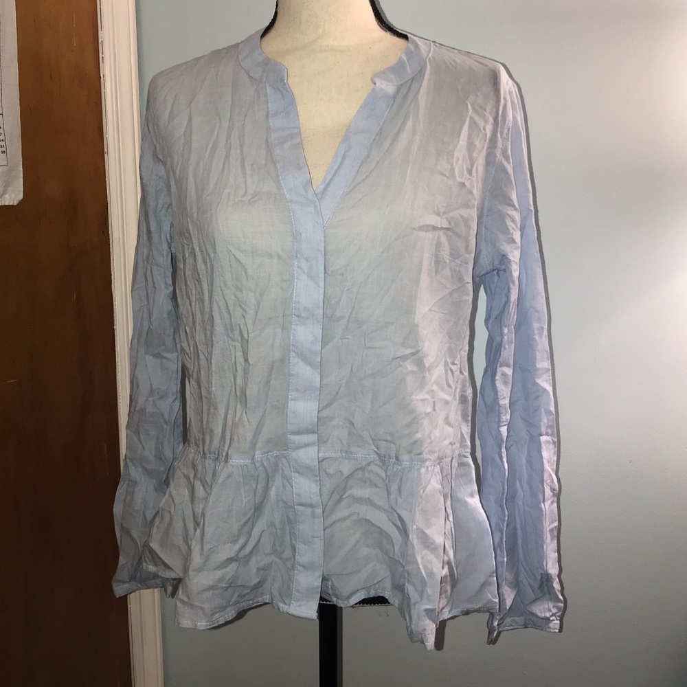 NWT light blue Gap blouse with ruffle bottom